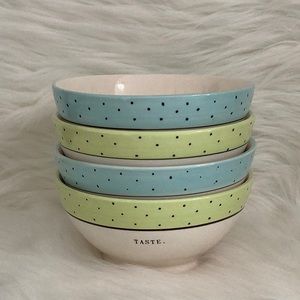 NWOT 💚Set of 4 🩵Rae Dunn EAT & TASTE  Polka Dot Bowls